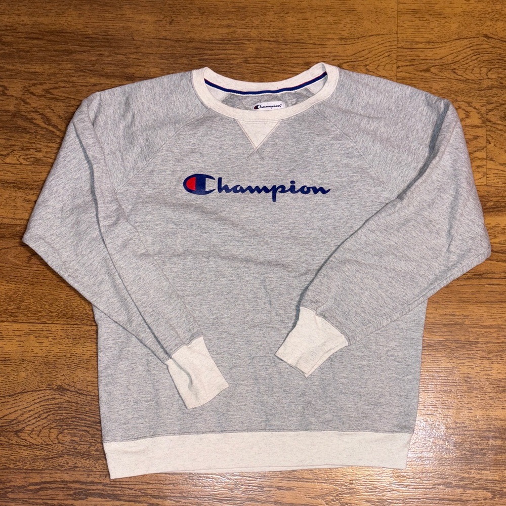 Champion Gray Crewneck Sweatshirt with Script Logo